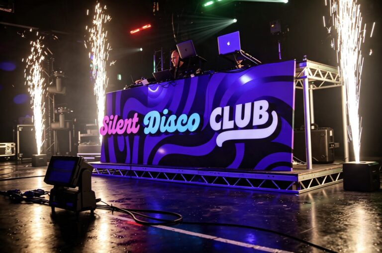 Silent Disco Club DJ booth with sparkler fountains